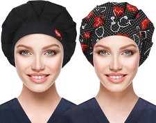 2pcs Bouffant Caps with Buttons Sweatband Adjustable Scrub Caps for Women Men