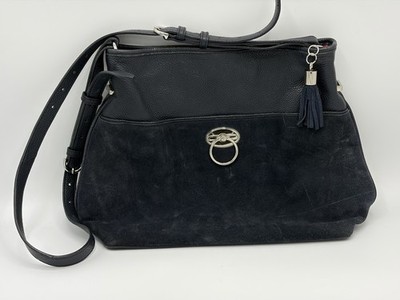 Talbots Suede Leather Hobo Bag Crossbody Purse Deep Navy Womens Luxury Boho Chic