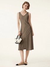 Multi-wear V-neck Button Front Midi Vest Dress...