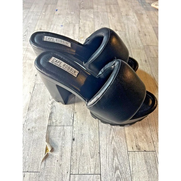 Cape Robbin Y2K Platform Block Heel Mules Black Chunky Slip On Size 9M - Image 3 of 4