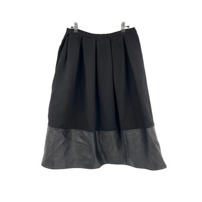 Christopher Kane Midi Skirt Womens 8 Leather Hem Flared Black Wool Pleated