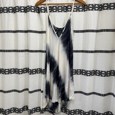 Windsor Tie Dye Swing Dress Size L Blue White Rayon Spaghetti Strap Flowy