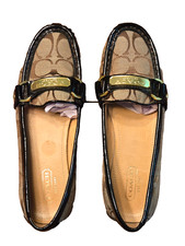 Coach Felisha Signature C Loafers Tan And Brown Jacquard Fabric Gold Logo