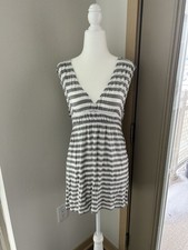 VTG Merona Grey Striped V Neck Babydoll Dress S Y2K Grunge Indie Coquette