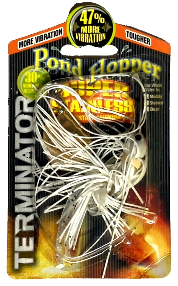 TERMINATOR Súper Inoxidable 1/8oz RARO Tolva de Estanque Blanco Thumper Spinnerbait Foto 3 de 4