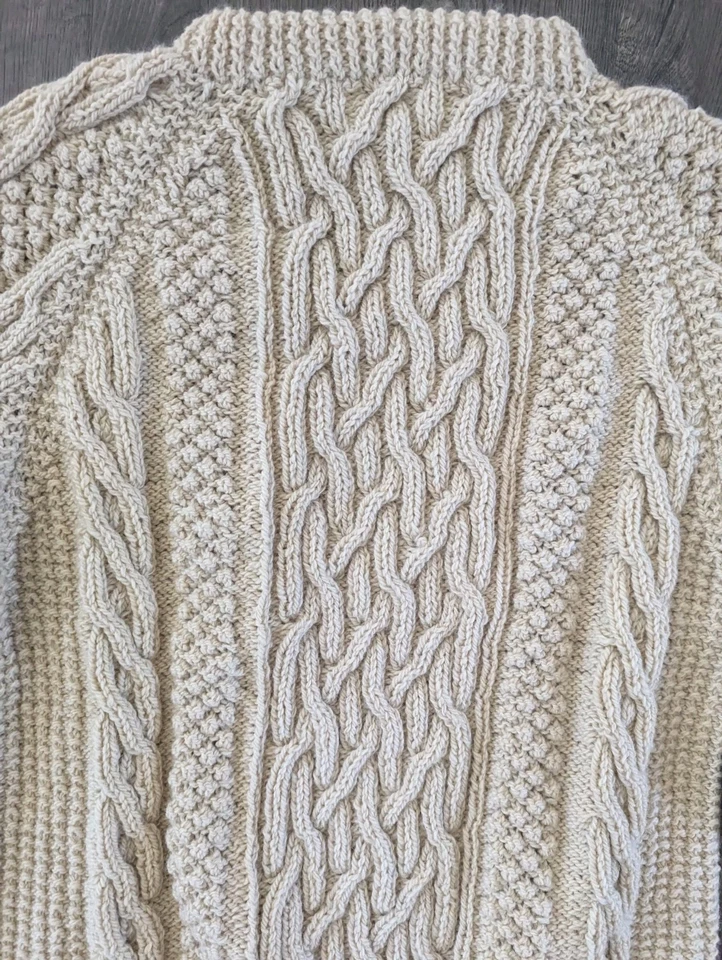 Fisherman Wool Sweater Mens Large Tan Cable Knit Pullover Chunky Handmade - Image 4 of 4