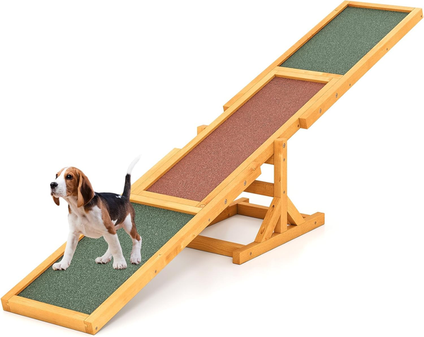 Gymax Hunde Agility Wippe, Holz Hundewippe Mit Rutschfester Rampe, Agility Train-image