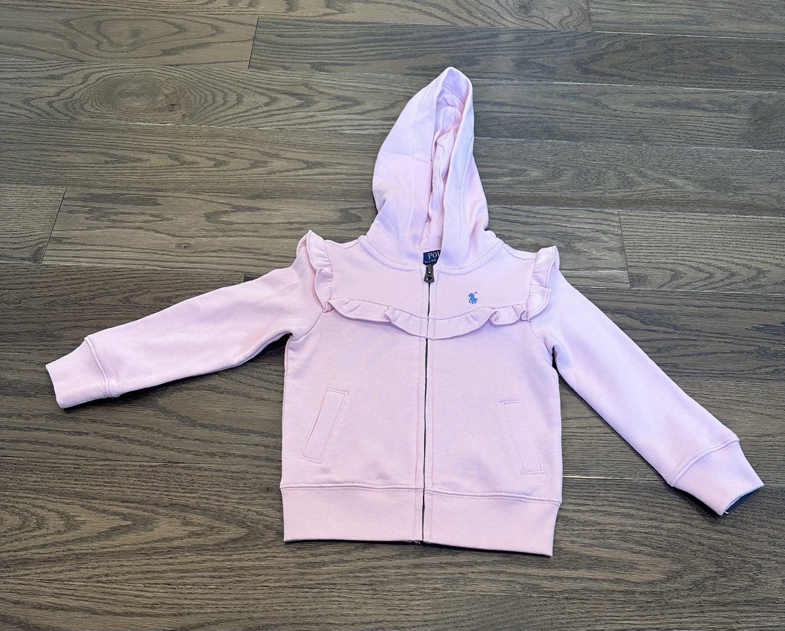 PONY Polo Ralph Lauren bambina felpa con cappuccio taglia 3T rosa volant zip intera nuova con etichetta felpa
