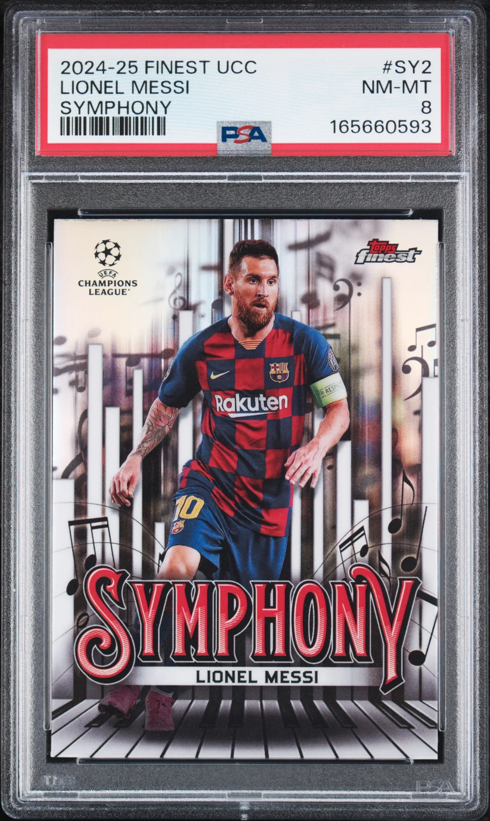 2024-25 Topps Finest UEFA Club Competitions Symphony Lionel Messi PSA 8