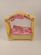 Fisher-Price Dollhouse Canopy Bed w/ Pink Bedding & Hearts 2009 Mattel Furniture