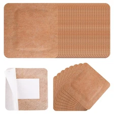 50 Pcs Extra Large Brown Adhesive Bandages 4x4 in Wound Dressings Fabric Wrap