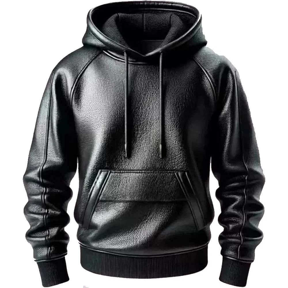Men's Black Premium Leather Hoodie Genuine Lambskin Leather Pullover Jacket
Opens in a new window or