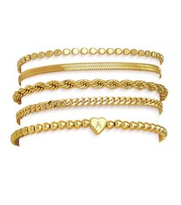 Gold Bracelets for Women Stackable, 14K Gold Plated Waterproof Bracelet Set