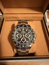 Seiko Mod Daytona Chronograph Black Dial Tachymeter Steel Bracelet 100m
