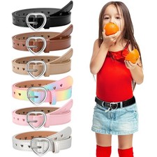 6 Pcs Girls Belts PU Leather Waist Belts Hollow Heart Metal Buckle 18 - 26 inch
