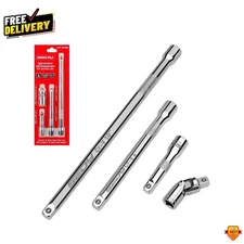 4-Piece 3/8" Drive Socket Extension Bar Set 3, 6, 10 Inch + Universal Joint