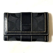 COACH 6-Ring Key Case Signature Black Good Condition Used Silver Hardware Auth