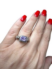 Vintage Sterling Silver Amethyst Ring Size 6 Emerald Cut 925