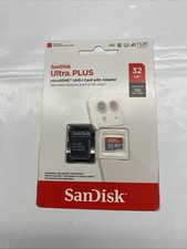 New Sealed Sandisk Ultra Plus MicroSDHC UHS-I Card w/ Adapter 32GB 130Mbp/s