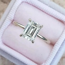 2.50CT Emerald-Cut Lab Created Solitaire Engagement Ring 14K White Gold Plated