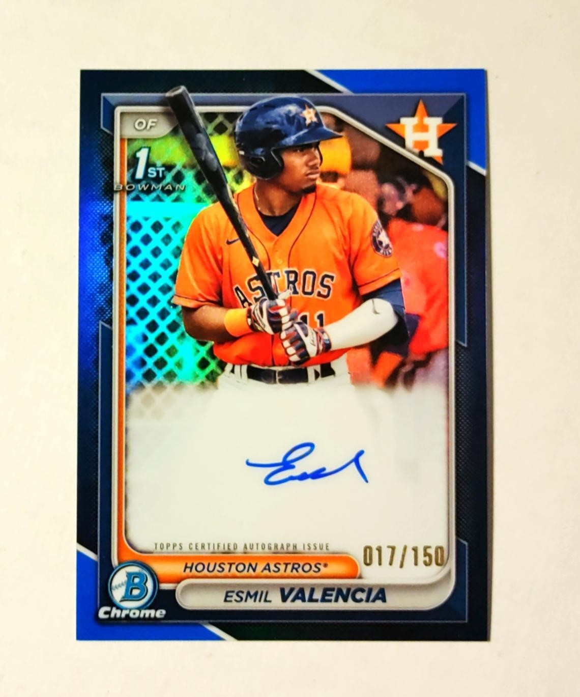 Esmil Valencia 2024 1st Bowman Chrome AUTO BLUE REFRACTOR 017/150 Astros RC V6