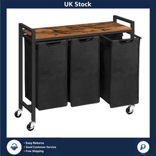 Rustic Rolling Laundry Sorter Hamper with 3 Compartments, Shelf & Lid