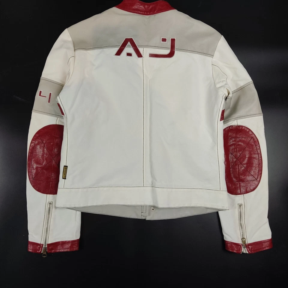 Armani джинсы белый размер GB 40 (маленький) кожаная куртка мотоциклиста с ЯРЛЫКАМИ винтажный 90-х РЕДКАЯ - Изображение 2 из 4