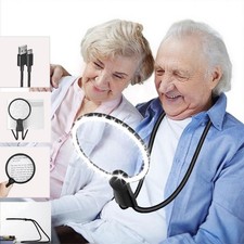 Hands Free Goose Neck Magnifier W/ Light Rechargeable Magnifying Glass View