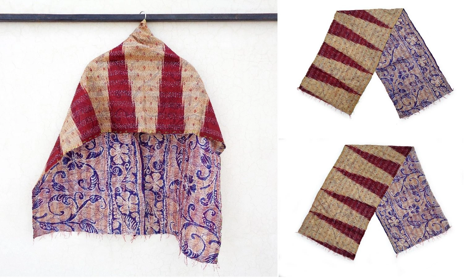 Silk Kantha Scarf Head Wrap Stole Dupatta headband Collar Neckerchief Scarves