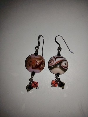 Artisan earring glass handblown beads Similar But Different 925 Sterling silver