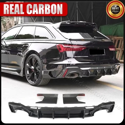 For Audi RS6 RS7 C8 Avant 2019-24 Dry Carbon Rear Bumper Diffuser Splitters Fins - Image 1 of 4