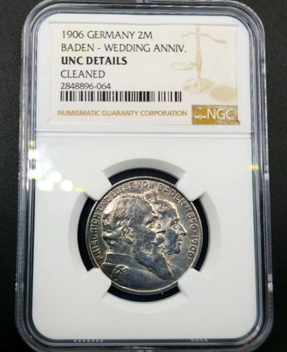 Baden 2 Marks 1906 Frederick I Golden Wedding Grand Duchy Germany UNC NGC Silver