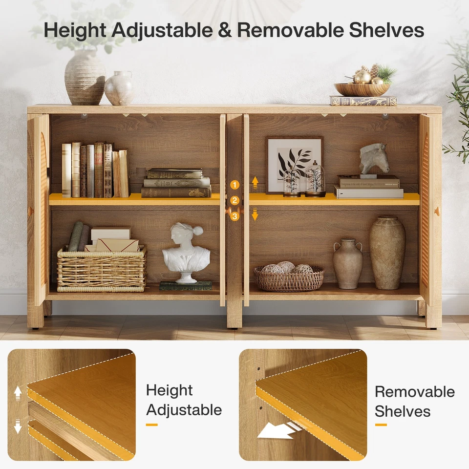 Rattan Sideboard Buffet Cabinet with 4 Doors Kitchen Storage For Living Room - Image 2 of 4