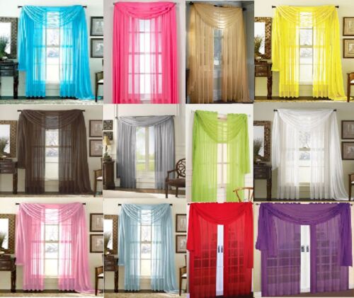  SHEER/ SCARF VALANCE DRAPES Voile Window Panel curtains 20 diff. colors SALE!! - Afbeelding 1 van 27