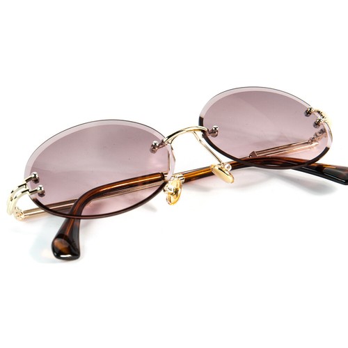 Retro Gold Frame Mens Hip Hop Vintage Round Cut Burgundy Tint 90's Sunglasses - Picture 2 of 3