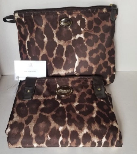 COACH Brown Leopard Print Getaway PACKABLE Travel Weekender Tote & Pouch Y2K NEW - Image 2 of 4