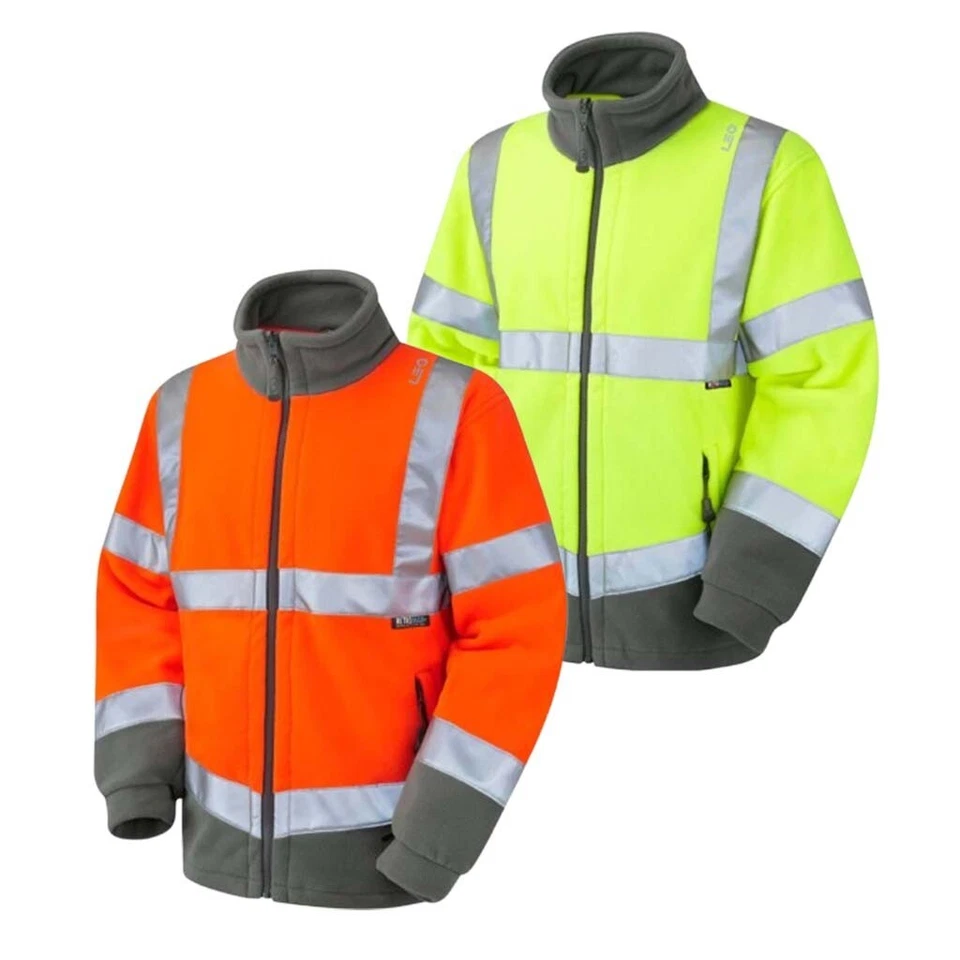 LEO WORKWEAR Leo Hi Vis Fleece Jacket Warm Winter Contrast Zipped Pockets Work Jacket F01