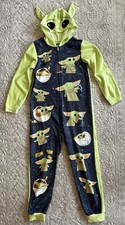 Star Wars The Child Baby Yoda Green One Piece Zip Fleece Pajamas PJs Boys 10 /12