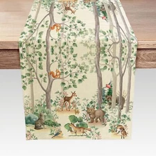 Rustic Woodland Table Runner - Cute Forest Animals, Country Lodge Cabin Style