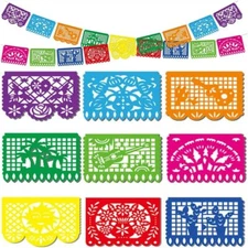 18 Pcs 22FT Mexican Banner Large Plastic Papel Picado Banner Fiesta Party Decor