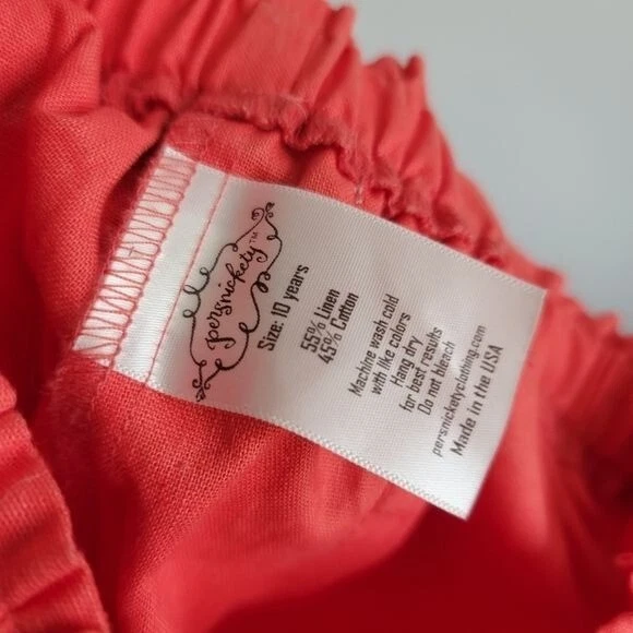 Pantalones cortos de mezcla de lino de pierna ancha de coral Persnickety para niñas 10 Foto 3 de 4