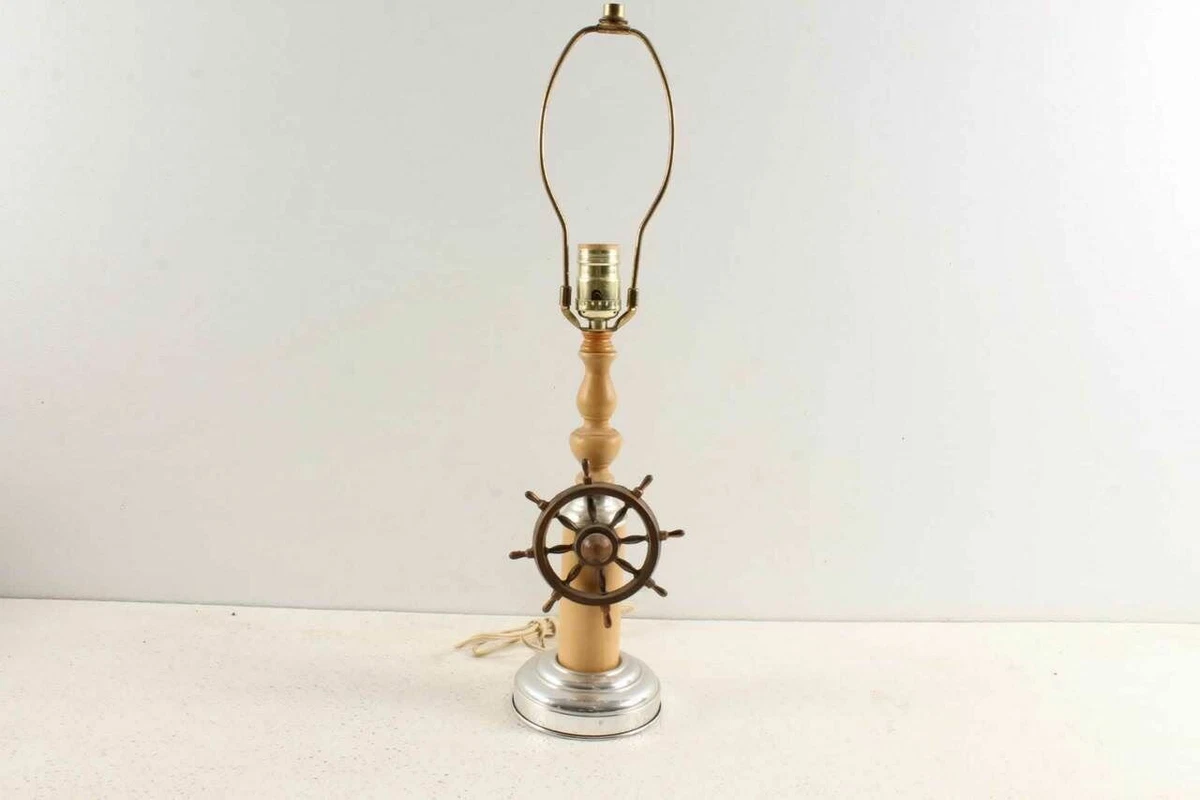 Vintage American Lamp Shade Co. Ship Wheel Nautical Table Lamp