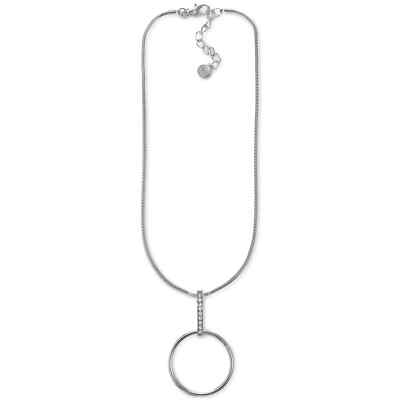 Alfani Silver-Tone Open Circle & Pavé Bar Rodeo Pendant Necklace, 17'' NEW