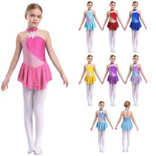 Kids Girls Dance Sleeveless Leotard Training Skirted Performance Ballerina