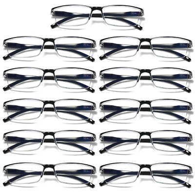 11Pair Mens Rectangular Blue Light Blocking Reading Glasses Spring Hinge Readers