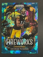 2022 Panini Prizm Football Fireworks Blue Cracked Ice /99 George Pickens RC F-22