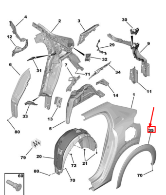 PEUGEOT 208 MK2 P21 Rear Right Fender Molding 98483132XY New  