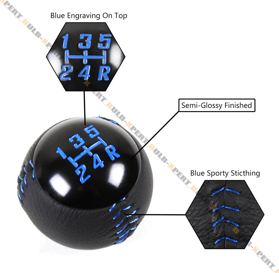 Perilla de cambio manual redonda de 5 velocidades de cuero con costura azul para Nissan Infiniti Foto 4 de 4