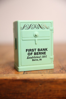 Vintage Combination Lock Safe Vault Coin Bank Plastic First Bank of Berne Green