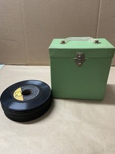 Vintage 45-RPM Vinyl Record Storage Case Green W/ Approx 25 Records